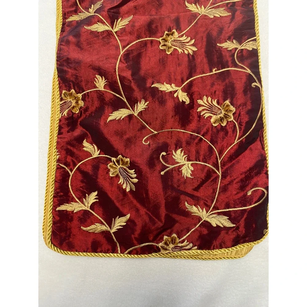 Elegant Red Gold Embroidered‎ Table Runner Accent Home Decor